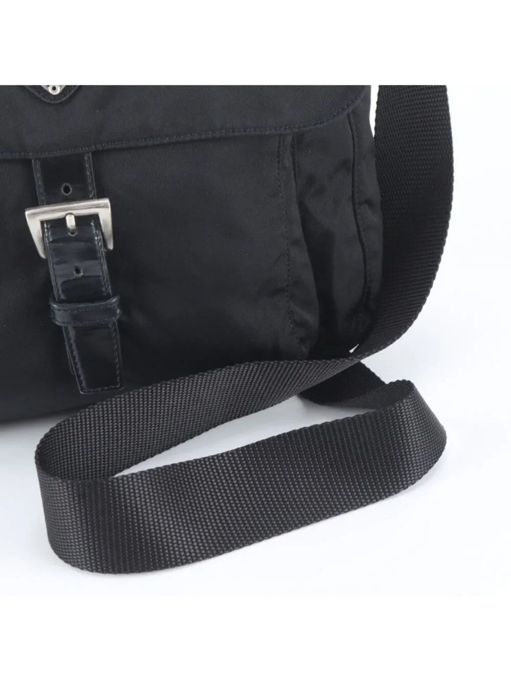 Prada White Tessuto Nylon Triangle Logo Leather Shoulder Bag Crossbody Messenger